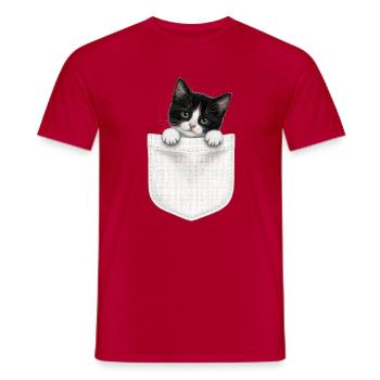 Cat Pocket peeks cute cat in the pocket - Men's T-Shirt - red - Front - AI Model Male 178 dark (178cm)