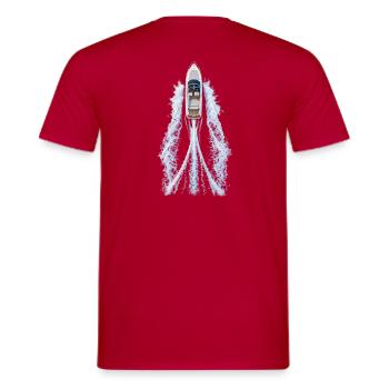 TopAnsicht Jacht mit Wasserwirbel - Männer T-Shirt - Rot - Hinten - AI Model Male 178 dark (178cm)