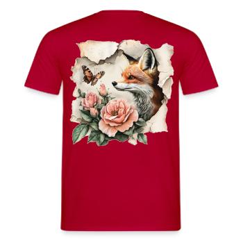 Fox with Butterfly - Men's T-Shirt - red - Back - AI Model Male 178 dark (178cm)
