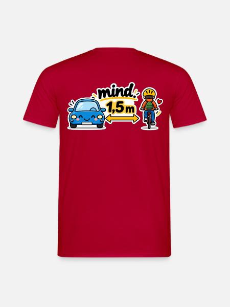 Abstand 1,5m Auto vs Fahrrad - Männer T-Shirt - Rot