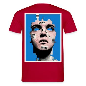 HUMAN - verloren in der digitalen Welt - Männer T-Shirt - Rot - Hinten - AI Model Male 178 dark (178cm)