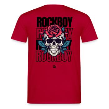 Rockboy "Totenkopf mit roter Rose" - Männer T-Shirt - Rot - Hinten - AI Model Male 178 dark (178cm)