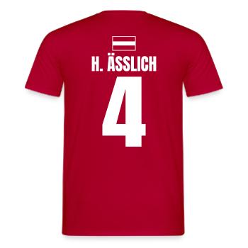 Mallorca Sauf Trikot Österreich, H. Ässlich - Männer T-Shirt - Rot - Hinten - AI Model Male 178 dark (178cm)