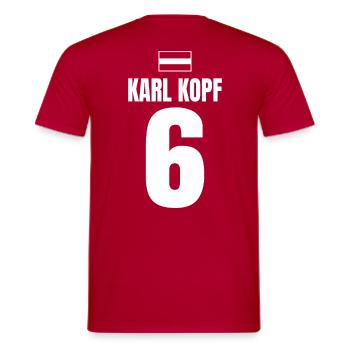 Mallorca Sauf Trikot Österreich, Karl Kopf - Männer T-Shirt - Rot - Hinten - AI Model Male 178 dark (178cm)