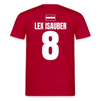 Mallorca Sauf Trikot Österreich, Lex Isauber - Männer T-Shirt - Rot - Hinten - AI Model Male 178 dark (178cm)
