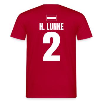 Mallorca Sauf Trikot Österreich, H. Lunke - Männer T-Shirt - Rot - Hinten - AI Model Male 178 dark (178cm)