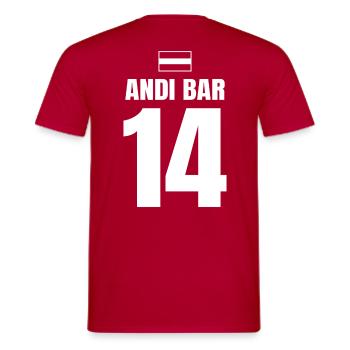 Mallorca Sauf Trikot Österreich, Andi Bar - Männer T-Shirt - Rot - Hinten - AI Model Male 178 dark (178cm)