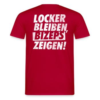 GYM, LOCKER BLEIBEN BIZEPS ZEIGEN - Männer T-Shirt - Rot - Hinten - AI Model Male 178 dark (178cm)