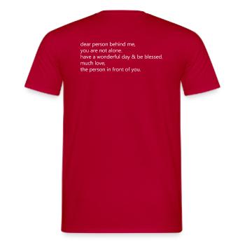 Dear Person behind me - Männer T-Shirt - Rot - Hinten - AI Model Male 178 dark (178cm)