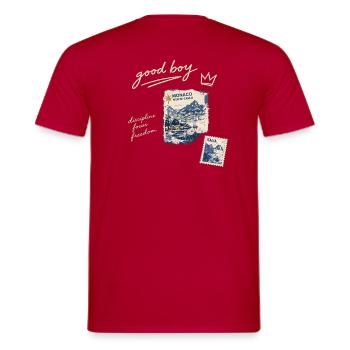 Good Boy Freiheit Reise-Stempel - Männer T-Shirt - Rot - Hinten - AI Model Male 178 dark (178cm)