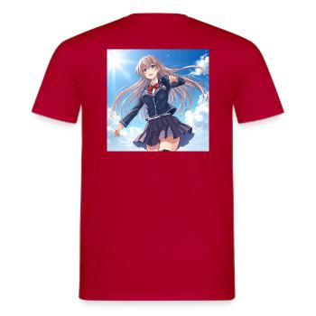 Écolière dans un ciel bleu - T-shirt homme - rouge - Dos - AI Model Male 178 dark (178cm)