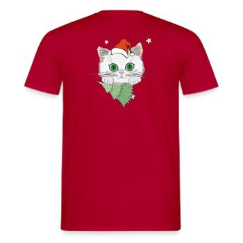 Katze mit Weihnachtsbaum - Männer T-Shirt - Rot - Hinten - AI Model Male 178 dark (178cm)