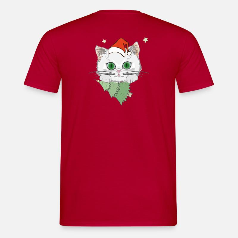 Katze mit Weihnachtsbaum - Männer T-Shirt - Rot