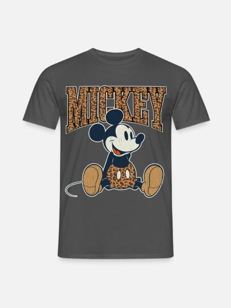 Mickey & Minnie Sitzender Mickey Im Leopardenlook  - Männer T-Shirt - Anthrazit