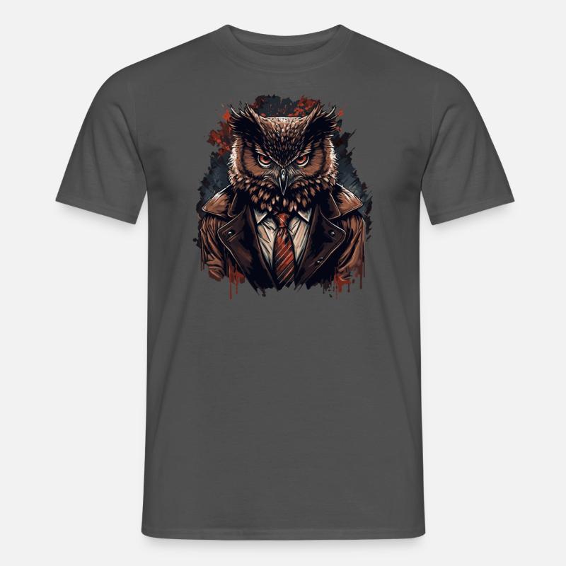 Eule mit Krawatte - Männer T-Shirt - Anthrazit