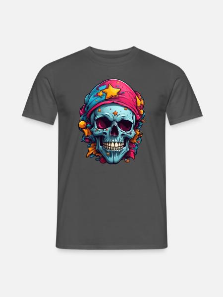 Dekorativer bunter Skull - Männer T-Shirt - Anthrazit