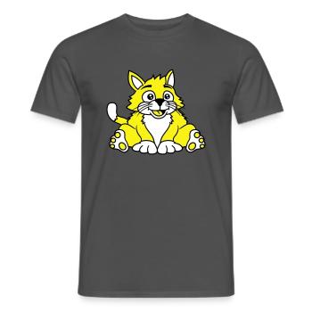 chat assis mignon heureux gros chaton - T-shirt homme - charbon - Devant - AI Model Male 178 light (178cm)