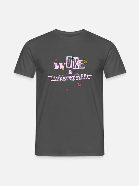 Selbstironie: WOKE & linksversifft - Männer T-Shirt - Anthrazit