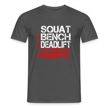Dynamophilie 650 kg Membre du Club - T-shirt homme - charbon - Devant - AI Model Male 178 light (178cm)