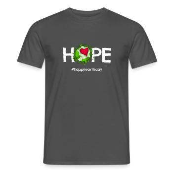 Beautiful Earth TShirt featuring "Happy Earth Day" - Men's T-Shirt - charcoal grey - Front - AI Model Male 178 light (178cm)