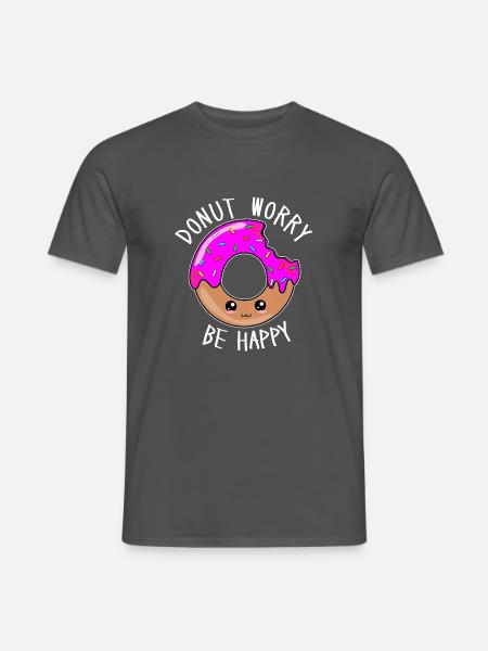 Donut Worry Be Happy - Süßes Donut Gesicht - Männer T-Shirt - Anthrazit