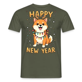 Maquette de T-shirt homme « T-shirt Shiba Inu Lumières de Noël - Fêtes de Fin d'Année » à imprimer et personnaliser