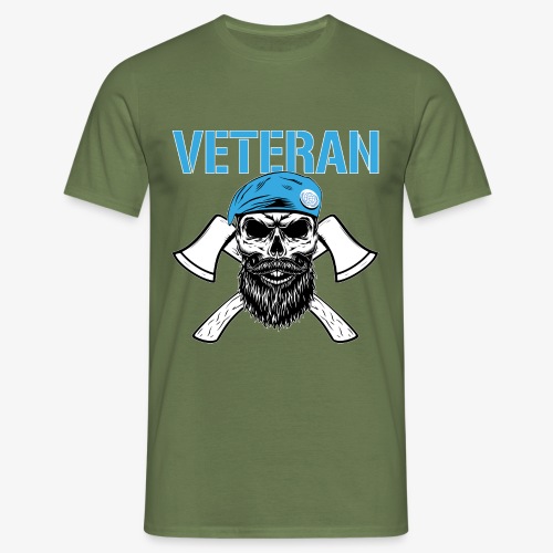 Veteran - Dödskalle med blå basker och yxor - T-shirt herr