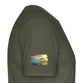 Türkiser Klassiker bei Sonnenuntergang - Männer T-Shirt - Militärgrün - Rechts - AI Model Male 178 light (178cm)