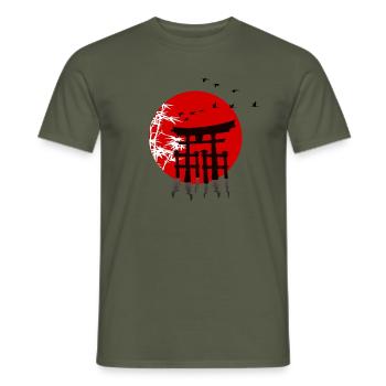 Japan | Tori | Sun | Crane | Bamboo | gift - Men's T-Shirt - military green - Front - AI Model Male 178 light (178cm)