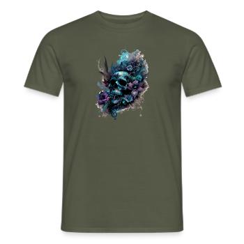 Human Skull & Flowers 39 - Men's T-Shirt - military green - Front - AI Model Male 178 light (178cm)