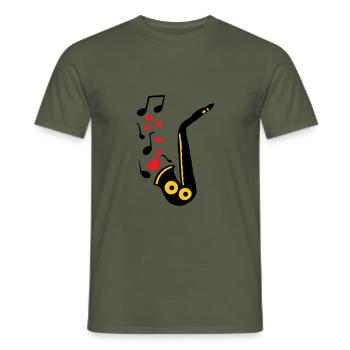 Saxophone sheet music 1 two-tone - Men's T-Shirt - military green - Front - AI Model Male 178 light (178cm)