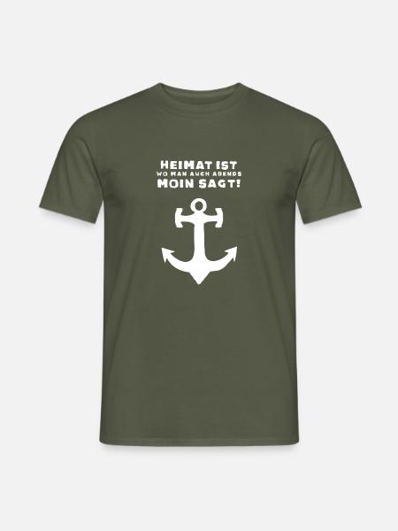 Zuhause Abends Moin sagt Möwe Meer Nordlicht - Männer T-Shirt - Militärgrün