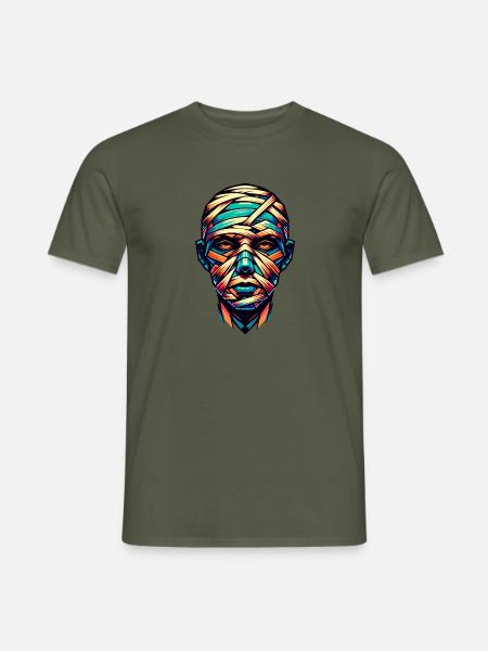 Bunte geometrische Mumie: Low-Poly-Artwork - Männer T-Shirt - Militärgrün