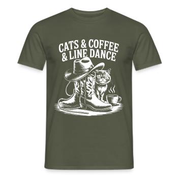 Cats, coffee and line dancing. Line Dance Gift - Men's T-Shirt - military green - Front - AI Model Male 178 light (178cm)