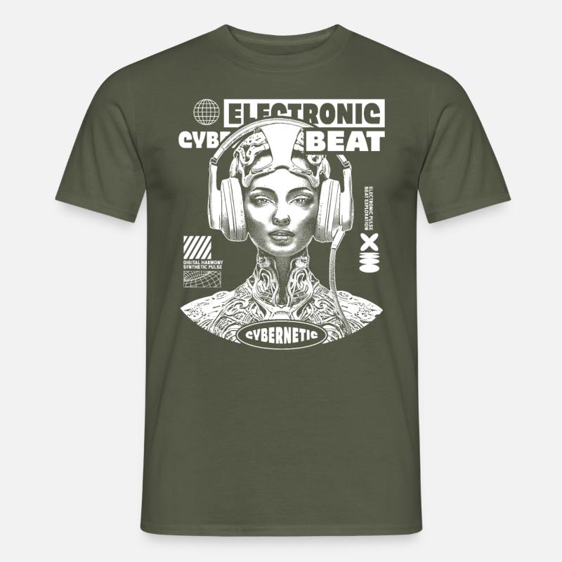 Futuristisches Techno-T-Shirt mit Sci-Fi-Design - Männer T-Shirt - Militärgrün