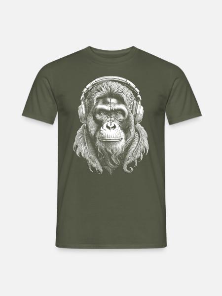 Musikliebhaber T-Shirt mit Orang-Utan Motiv - Männer T-Shirt - Militärgrün