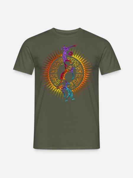 Kokopelli Musician Acrobats Mandala Sun 1 - Männer T-Shirt - Militärgrün