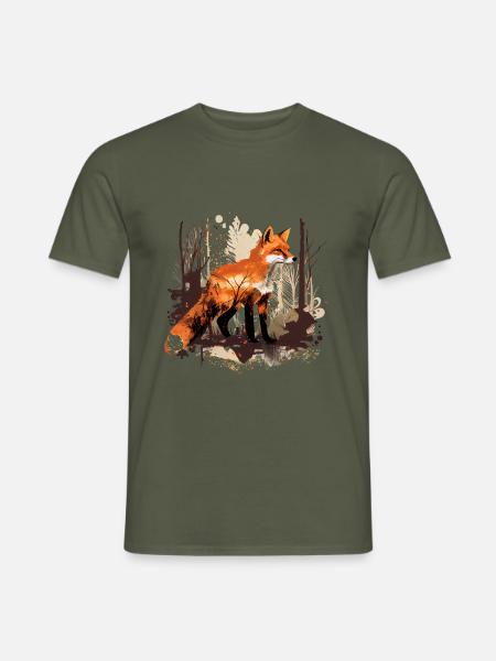 Cooles Fuchs Aquarell im Wald grobe Malweise - Männer T-Shirt - Militärgrün
