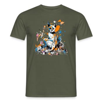 Miko le chat peintre - T-shirt homme - vert militaire - Devant - AI Model Male 178 light (178cm)
