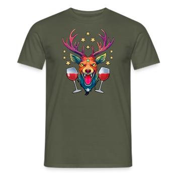 10 Deer Two Glasses of Wine Red Wine Drinker Cheers - Men's T-Shirt - military green - Front - AI Model Male 178 light (178cm)