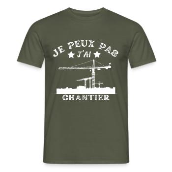 Je peux pas j'ai CHANTIER - T-shirt homme - vert militaire - Devant - AI Model Male 178 light (178cm)