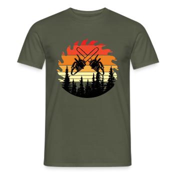 Tronçonneuse Axe Forester Bûcheron Scie Chaîne - T-shirt homme - vert militaire - Devant - AI Model Male 178 light (178cm)