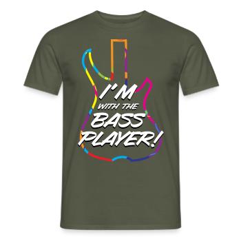 I'M WITH THE BASS LOGO - WHITE TEXT & COLOUR LOGO - Men's T-Shirt - military green - Front - AI Model Male 178 light (178cm)