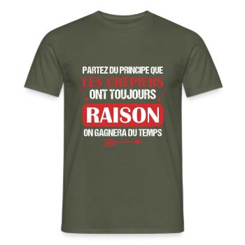 Crêpe - Cuisine - Raison - Goûter - Drôle - Humour - T-shirt homme - vert militaire - Devant - AI Model Male 178 light (178cm)