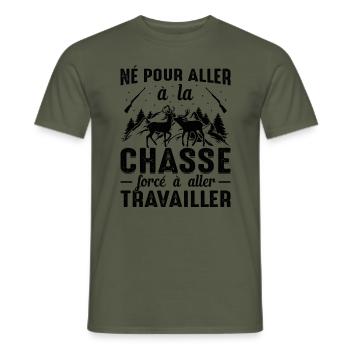 Né Pour Aller À La Chasse Chasser Cadeau Nature - T-shirt homme - vert militaire - Devant - AI Model Male 178 light (178cm)