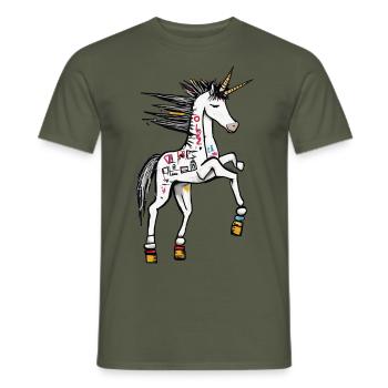 Tee shirt sweat "La Licorne Urbaine Colorée - T-shirt homme - vert militaire - Devant - AI Model Male 178 light (178cm)