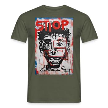 Tee-shit Urban Art STOP T-Shirt - Männer T-Shirt - Militärgrün - Vorne - AI Model Male 178 light (178cm)