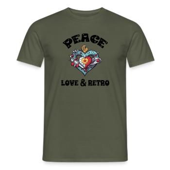 Peace love and retro - T-shirt homme - vert militaire - Devant - AI Model Male 178 light (178cm)
