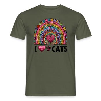 Cats Love Rainbow Paws Cat Mom Pet - Men's T-Shirt - military green - Front - AI Model Male 178 light (178cm)