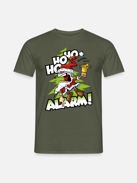 Verrückter Weihnachtsmann mit Glocke - Männer T-Shirt - Militärgrün